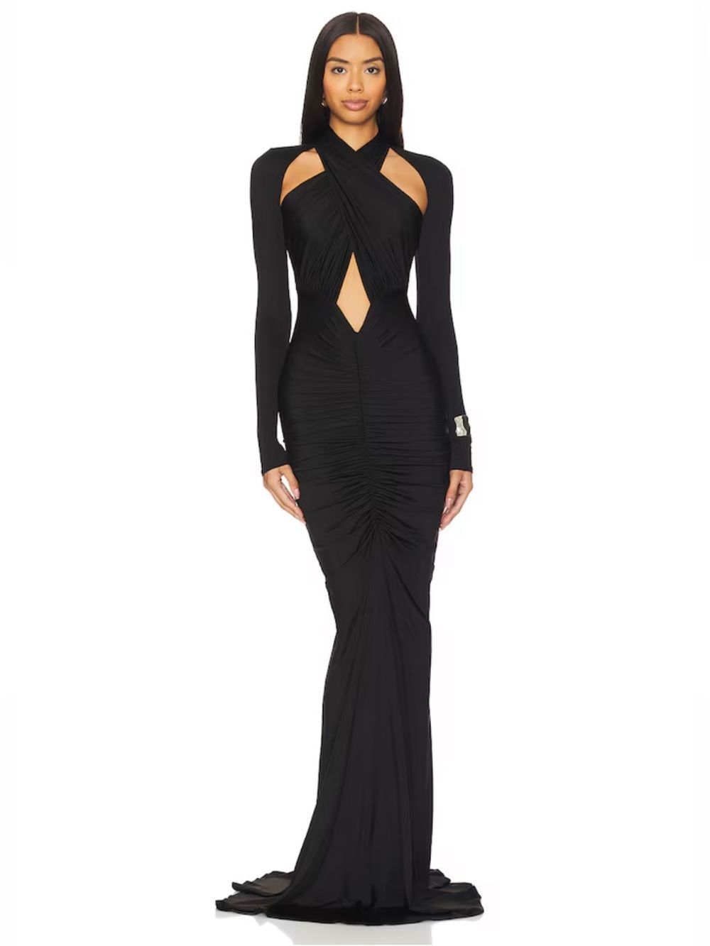 LAPOINTE Jersey Halter Ruched Gown in Black size Medium NEW